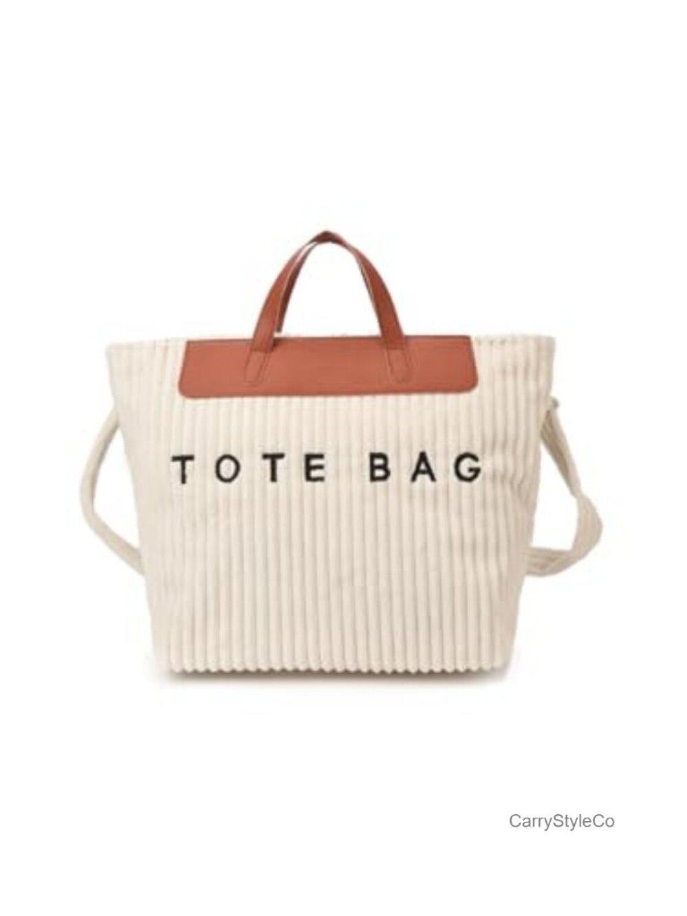 Ribbed Corduroy Vegan Leather Tote Bag with Strap Crossbody Satchel
